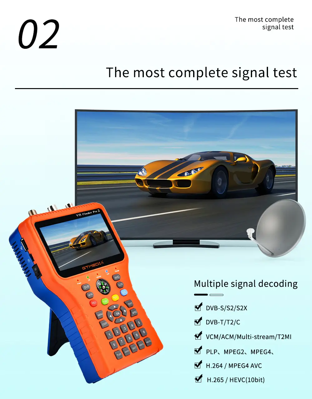 GTmedia V8 Finder Pro 2 DVB-S2X/S2/S/T2/T/C H.265 Suporte para 2,4G