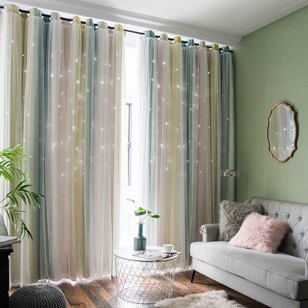 Morandy gradual estrela estrela cortinas tremer rede princesa vermelha cortinas duplas cortinas quarto cortinas