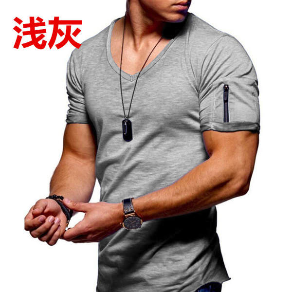 T-shirt masculino transfronteiriço roupas europeias e americanas comércio exterior homens V colarinho puro grande casaco casual T-shirt