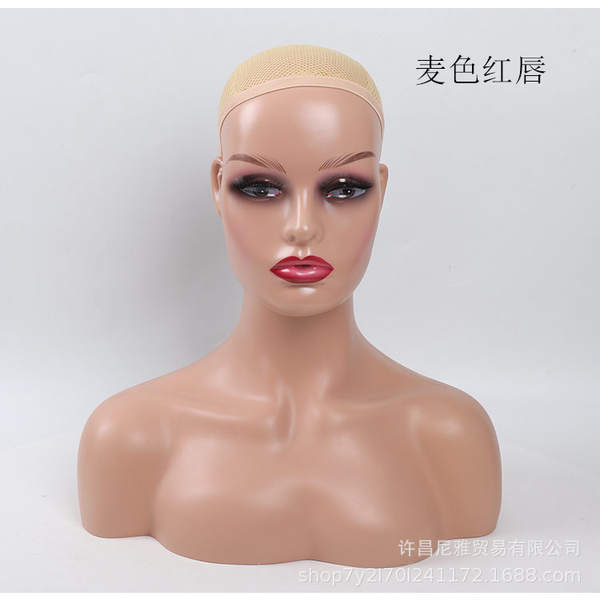 A origem da fábrica de cabelo falso modelo atacado pvc exibição feminina pele preta modelo europeia cabeça falsa ombro modelo cabeça