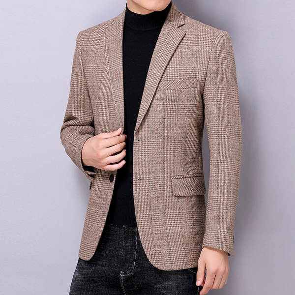 Primavera Outono Nova moda masculina vestido casual casaco de pelúcia homem de meia-idade solteiro uniforme vestido pequeno