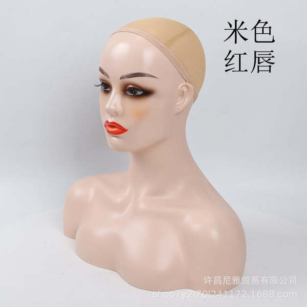 A origem da fábrica de cabelo falso modelo atacado pvc exibição feminina pele preta modelo europeia cabeça falsa ombro modelo cabeça