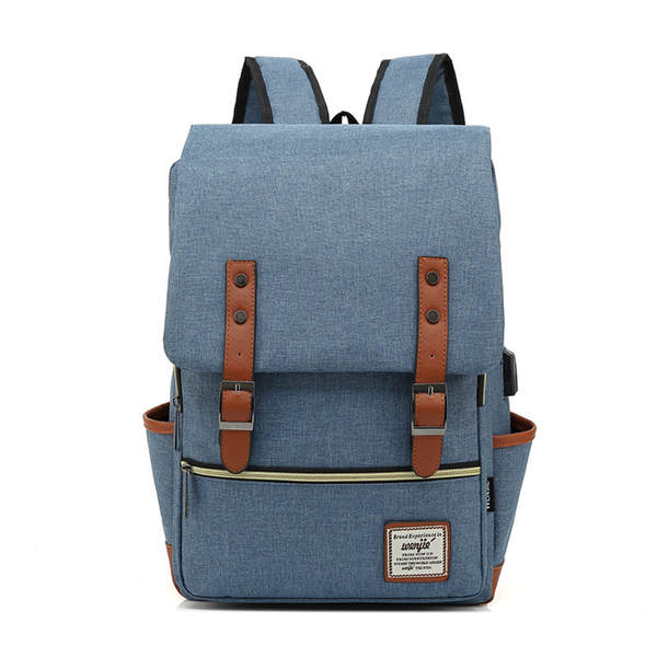 Novo modelo de comércio exterior usb personalidade vintage homens e mulheres veludo exterior grande mochila de viagem mochila de ombros de moda atacado um