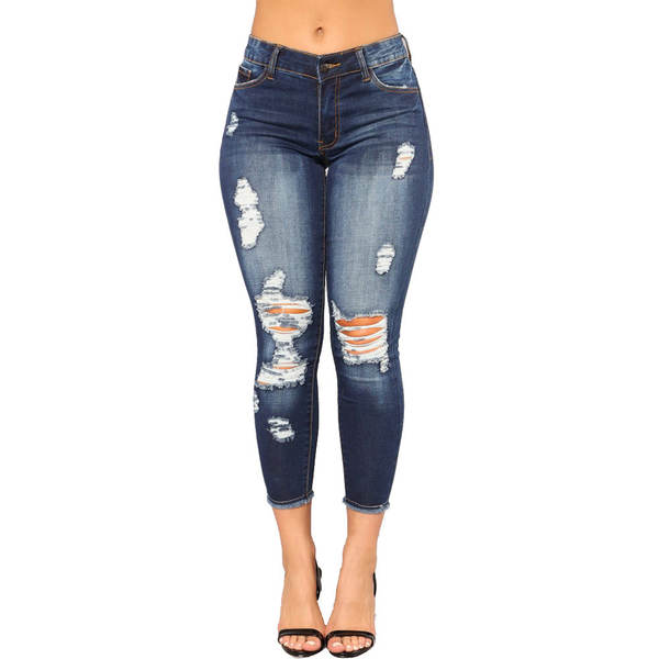 Verão Amazon dinheiro atacado de alta pontuação nove buracos buracos roupas femininas pernas apertadas pênalti jeans de moda