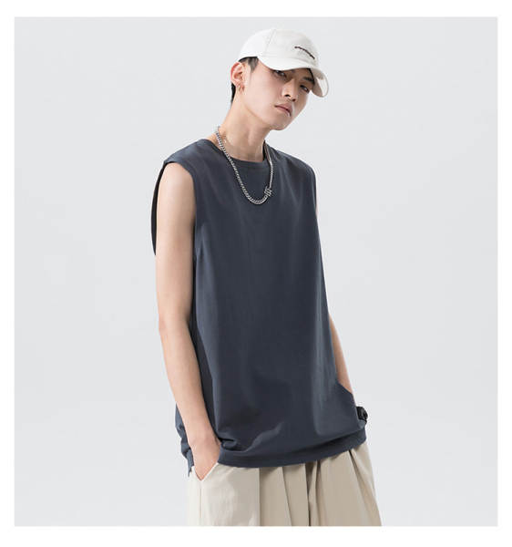Camiseta de basquete masculina sem mangas de algodão suave tendência grande camisa de verão de 2026 nova camisa de basquete com ombros T