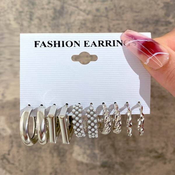 2025 transfronteiriço explosivo europeu-americano orelhas metálicas quadradas orelhas geométricas de combinação set in wind earrings