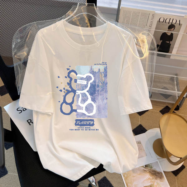 Camiseta feminina de algodão curta