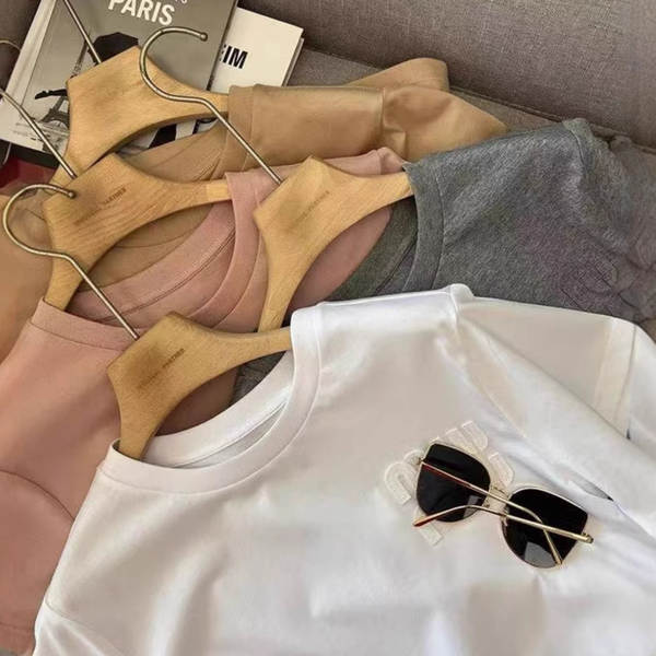 100 caroço algodão miu estilo original letra pura adesivo simples pulseira curta luva casual T-shirt na roupa feminina