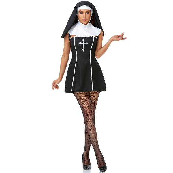 M-XL Vestido de Halloween Jogo de Papel Vestido de freira Feminino COS Jogo de Papel Uniforme de palco