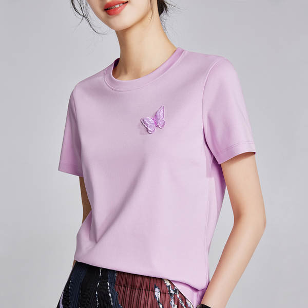 T-Shirt de borboleta gêmeo 2026 novo casaco curto de verão de algodão 1688