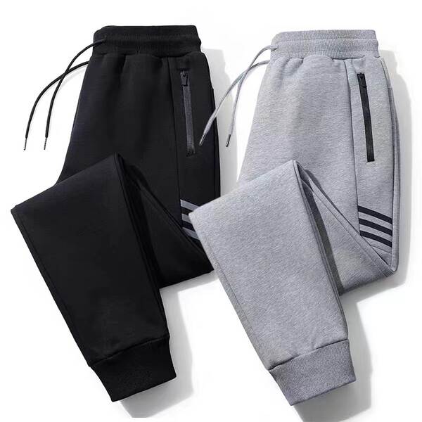 Calça de moletom masculina estilo coreano reta casual comprida solto com punho e