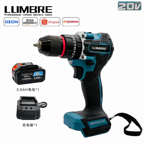 Pistola de carregamento tri-funcional para perfuração sem escovação de 20V para perfuração manual de choque para carregamento elétrico de baterias nuas