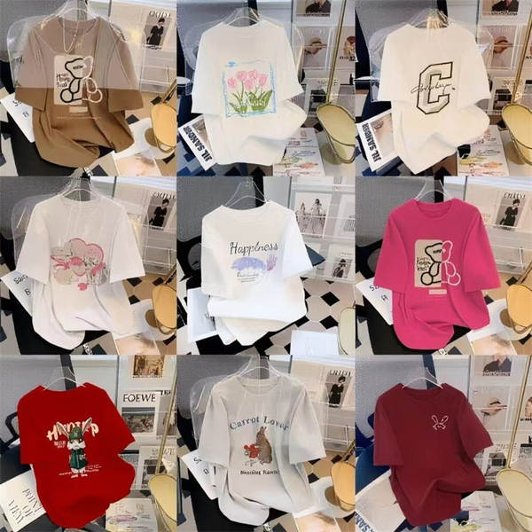1688 Vestuário de estoque Verão Coréia T-shirt de manga curta para mulheres Vestuário de dois dólares Alibaba rede de atacado