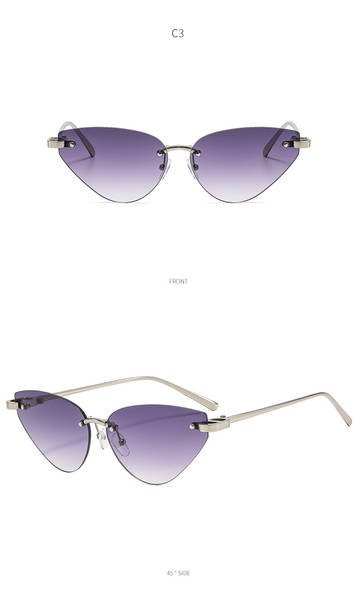 Óculos de sol triangular sem armação estilo europeu americano, lente cinza, proteção UV, óculos escuros feminino trendy