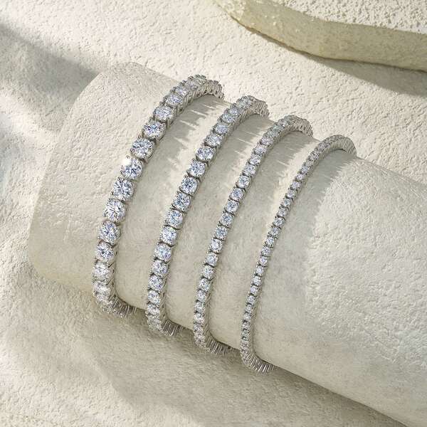 Corrente de Tênis Harém 4 Garras Moissanita S925 Prata Esterlina - Pulseira Unissex em Atacado