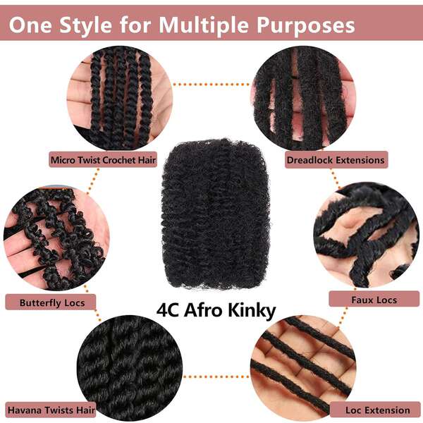 Cabelo solto Afro kinky bulk 16 polegadas, penteado volumoso com mechas rastafári, cabelo humano, acessório de peruca
