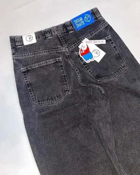 Cross-border e-commerce caricatura de rua estampado jeans azul retro calças meninos meninos grandes meninos jeans Y2K hip hop