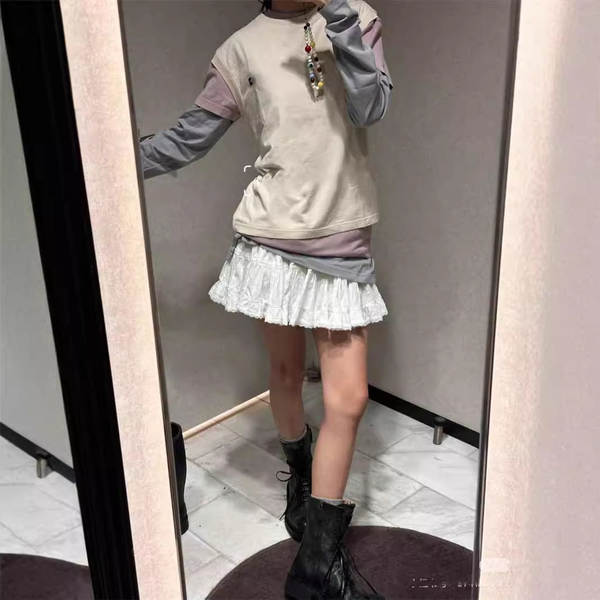 2024 outono novo modelo sul-óleo miu letra carimbada de liderança de pulseira sobre a camisa T-shirt três peças de roupa feminina