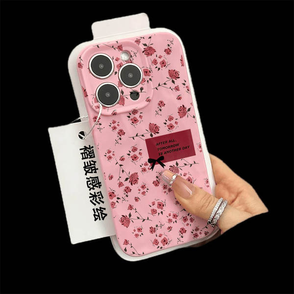 Capa iPhone 17 Pro Max etiqueta inglês rosa, compatível com Apple 16 Pro Max, textura enrugada, fosca