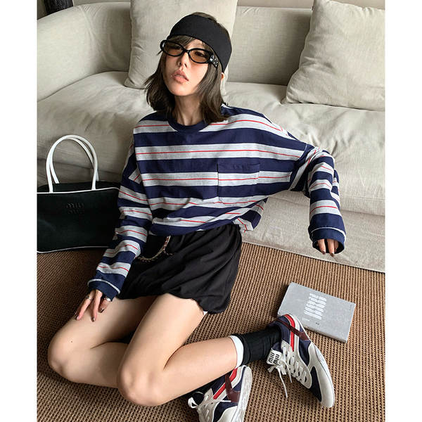 UNITY MODE Miu T-shirt com mangas compridas de linho de outono 251067