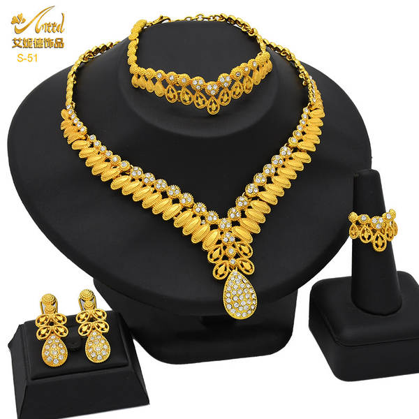 Jóias de Dubai 24k de ouro da noiva coleção de jóias colar colares orelhas do Oriente Médio Dubai ouro de casamento jóias quatro conjuntos
