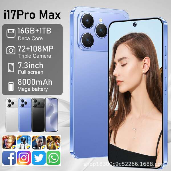 Novo smartphone transfronteiriço i17 Pro Max de alta definição 16+1TGB Android 14 tela 7.3 4G
