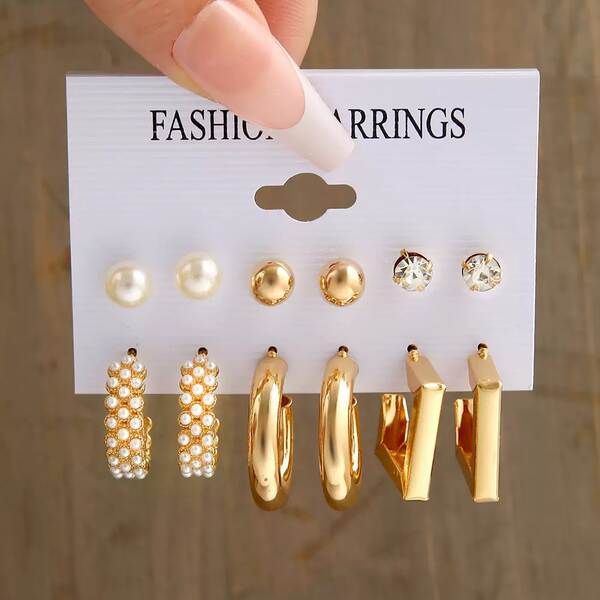 2025 transfronteiriço explosivo europeu-americano orelhas metálicas quadradas orelhas geométricas de combinação set in wind earrings