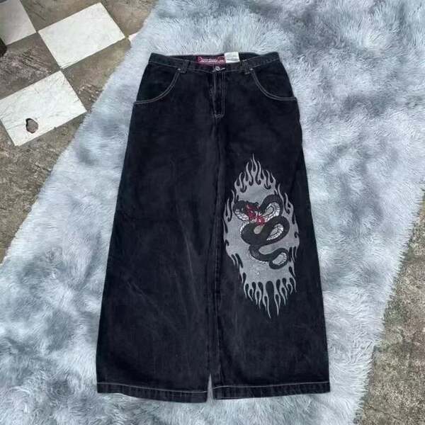 Transfronteiras JNCO Y2K Loose jeans masculino padrão hip-hop rua home homem calças largas