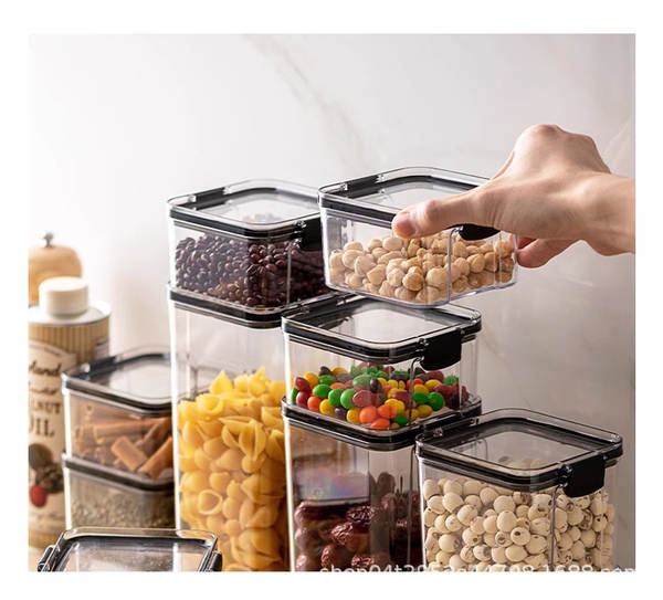 Caixa de enchimento de plástico transparente de classe alimentar caixa de enchimento quadrada de engrossamento de tanques de armazenamento de grãos de cinco grãos de enchimento de tanques