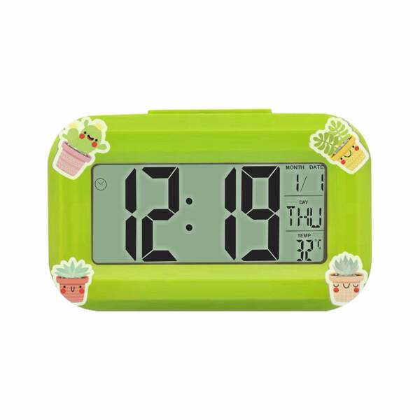 Relógio inteligente de despertador de mini-LCD com luzes nocturnas, relógio estudantil bonito