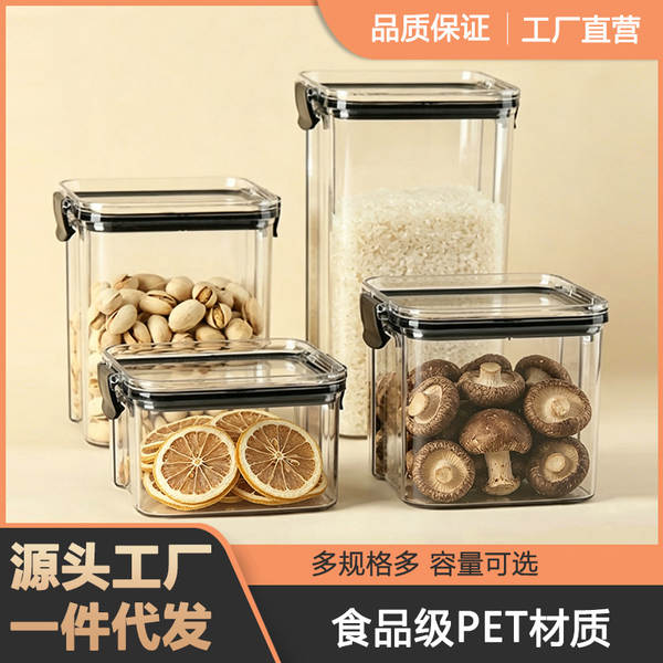 Pote de plástico transparente grau alimentício com tampa, ca
