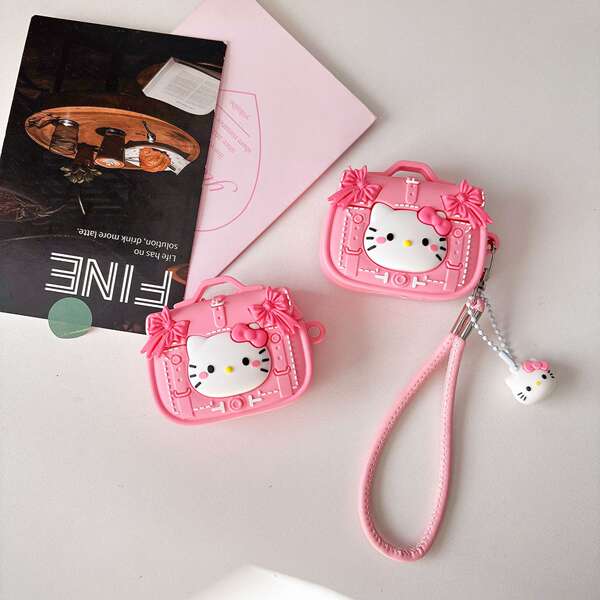 Bolsa de documentos fofa Hello Kitty rosa para AirPods 1/2 capa de proteção para fones com alça AirPods 3 soft pro 2