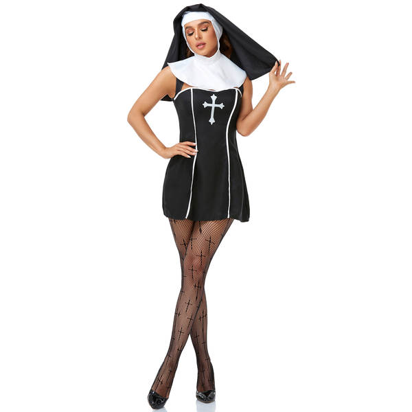 M-XL Vestido de Halloween Jogo de Papel Vestido de freira Feminino COS Jogo de Papel Uniforme de palco