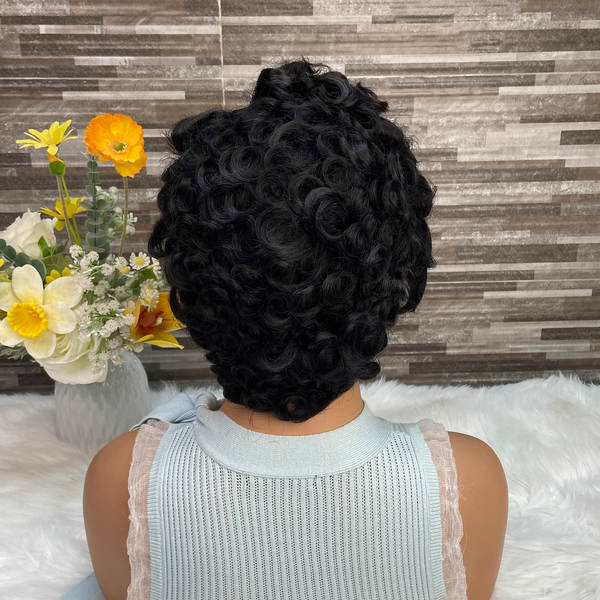 Peruca pixie cut choima 13x4 pequena fada cachos curtos cabelo humano frontal renda