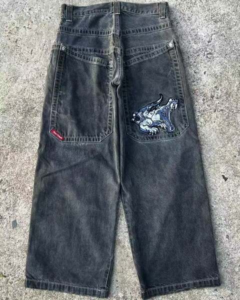 Transfronteiras JNCO Y2K Loose jeans masculino padrão hip-hop rua home homem calças largas