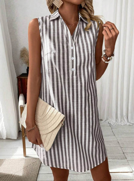 2025 União Europeia e EUA Comércio Exterior Transfronteiriço extremamente sem mangas V botão corda camisa vestido de moda casual feminino