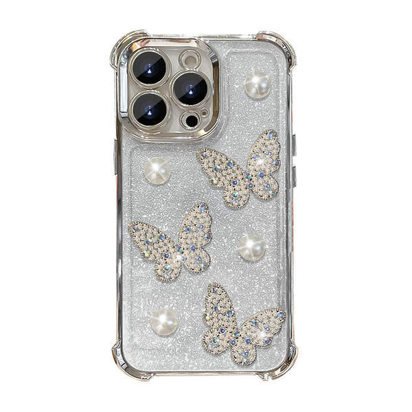 Pulseira de pérola de borboleta para Apple 16 Promax Caveira de celular 15 elétrica contra queda 14 Sensor avançado 13 Pó 17