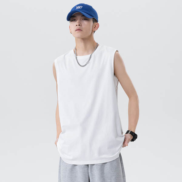 Camiseta de basquete masculina sem mangas de algodão suave tendência grande camisa de verão de 2026 nova camisa de basquete com ombros T