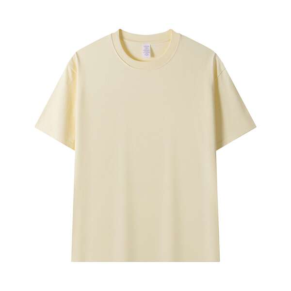 Americano de 230 gramas de peso de algodão puro sem costura de barril de tecido de mangas curtas T-shirts de cor limpa de cor limpa de camisa branca embrulhada