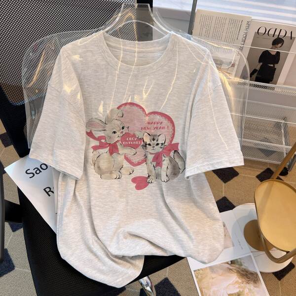 Camiseta feminina de algodão curta