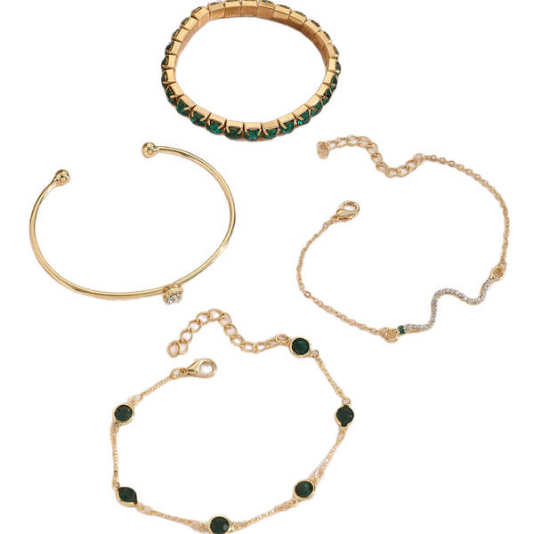 Transfronteiriço europeu-americano de moda verde avó diamante luxuoso luxuoso luxuoso luxuoso luxuoso 4 peças de alta sensibilidade serpente luxuoso metal luxuoso