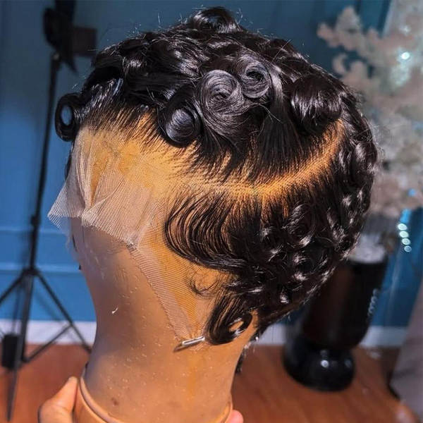 Peruca pixie cut choima 13x4 pequena fada cachos curtos cabelo humano frontal renda
