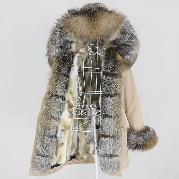 Comércio eletrônico transfronteiriço vestido de inverno feminino supera a mulher pode desmontar o cabelo real no cabelo longo coelho casaco de pele quente
