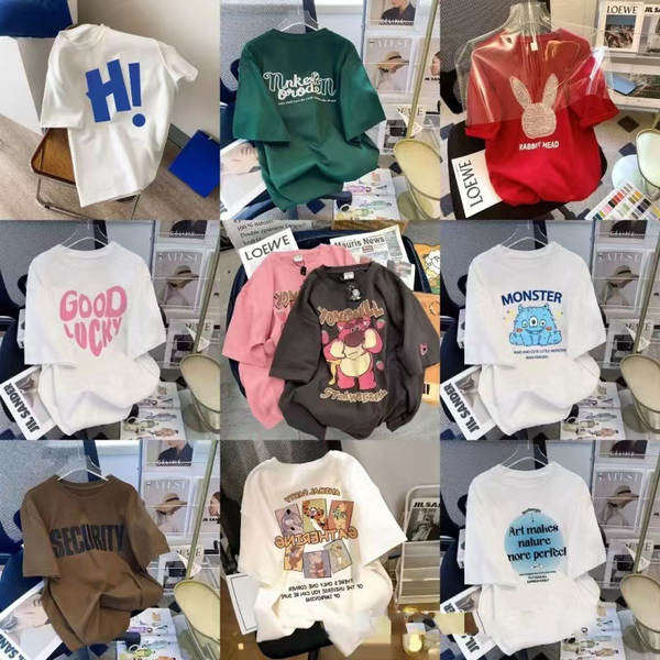 1688 Vestuário de estoque Verão Coréia T-shirt de manga curta para mulheres Vestuário de dois dólares Alibaba rede de atacado