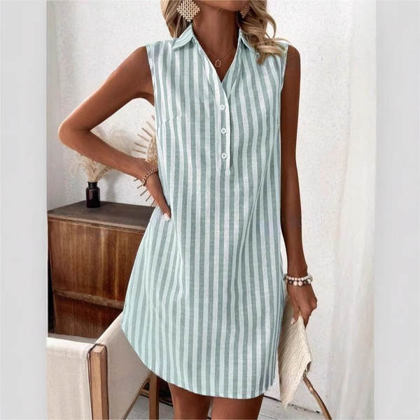 2025 União Europeia e EUA Comércio Exterior Transfronteiriço extremamente sem mangas V botão corda camisa vestido de moda casual feminino
