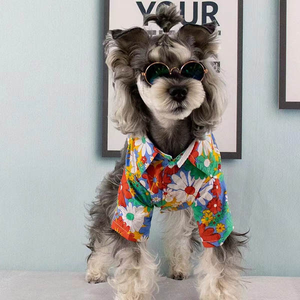 Cães roupas Cães Pequenos Cães Verão T-shirts Flores Roupa de praia Sennarico Qu