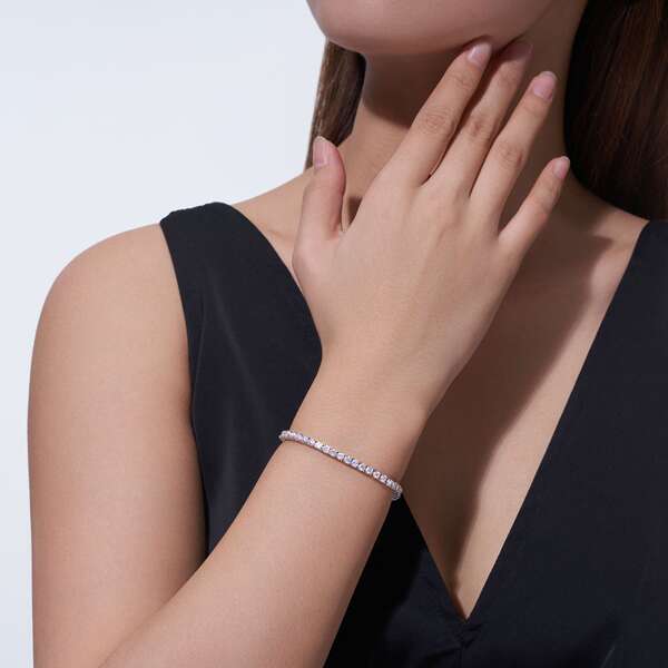 Corrente de Tênis Harém 4 Garras Moissanita S925 Prata Esterlina - Pulseira Unissex em Atacado
