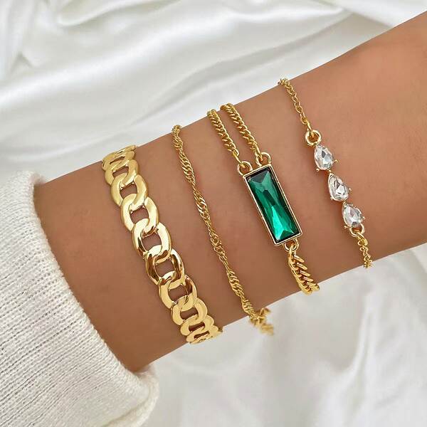 Transfronteiriço europeu-americano de moda verde avó diamante luxuoso luxuoso luxuoso luxuoso luxuoso 4 peças de alta sensibilidade serpente luxuoso metal luxuoso