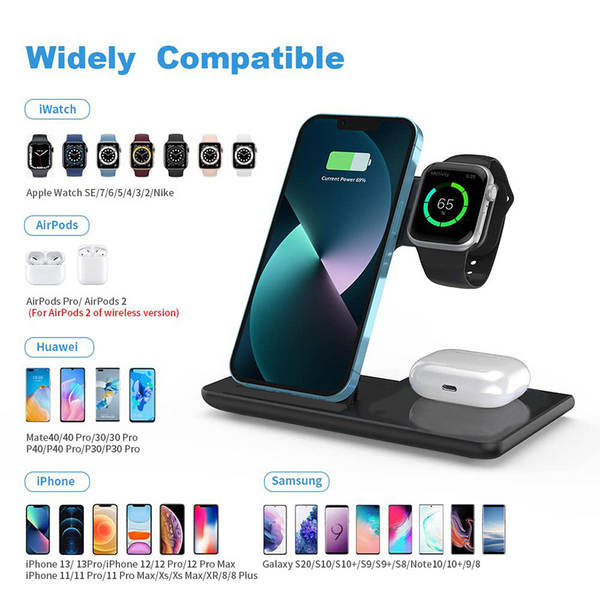 Transfronteiriço três em um carregador sem fio dobrável telemóvel para Apple Huawei relógio sem fio carregador rápido