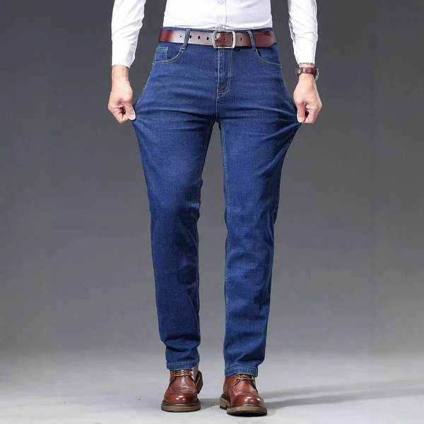 Fabricante atacado calça reta jeans 2026 primavera outono novo calça alta calças longas homens negócios de lazer calças jeans